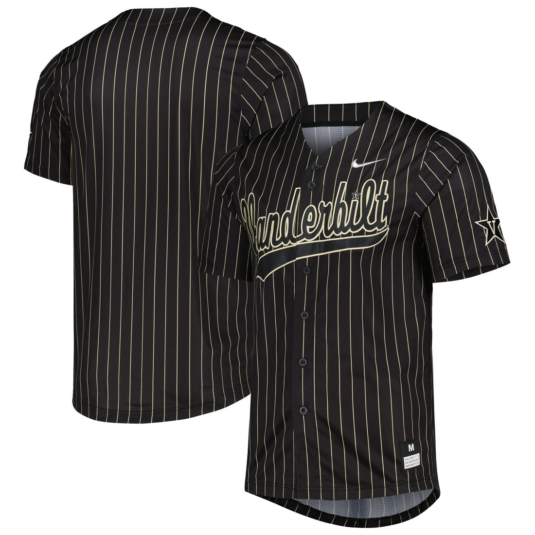 Pinstripe Full-button Vanderbilt Commodores black jersey