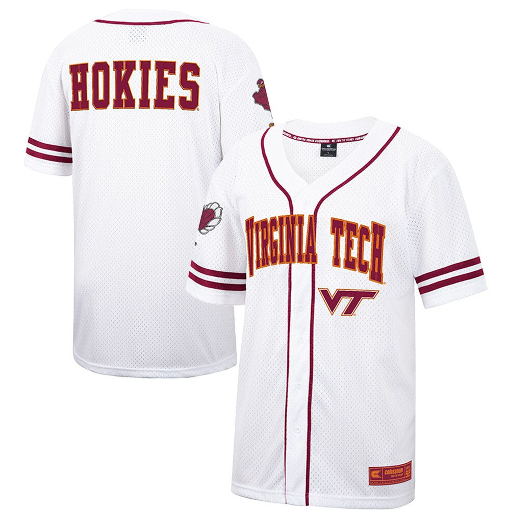 Colosseum Free Spirited Mesh Button-up Virginia Tech Hokies white jersey