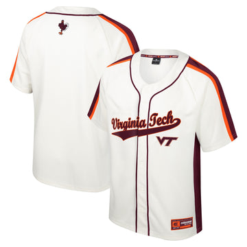 Colosseum Ruth Button-up Virginia Tech Hokies cream jersey