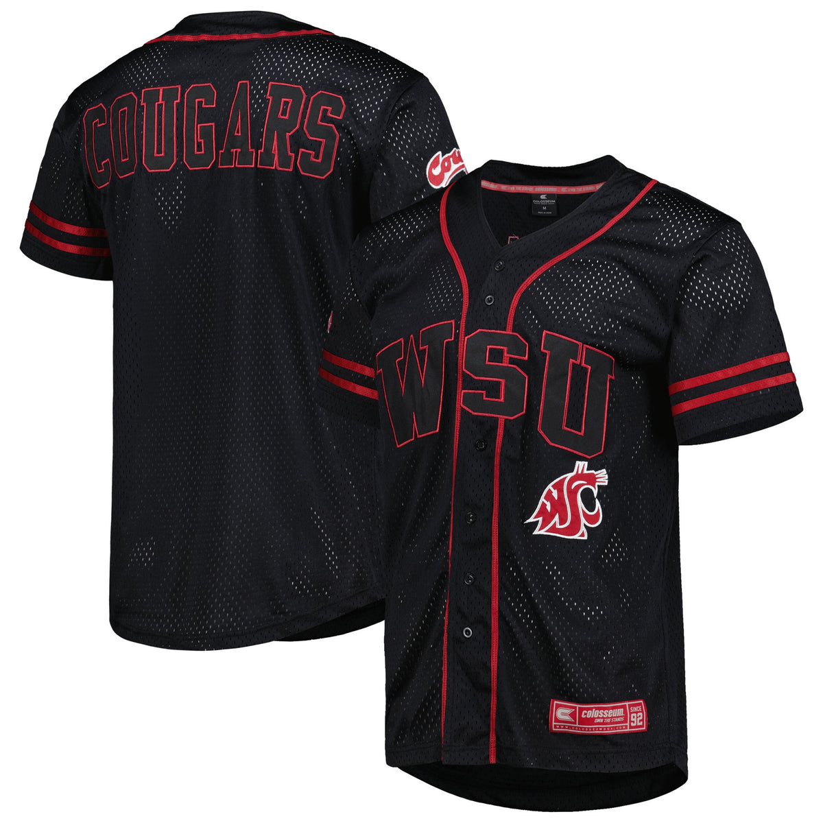 Colosseum Free Spirited Mesh Button-up Washington State Cougars black jersey