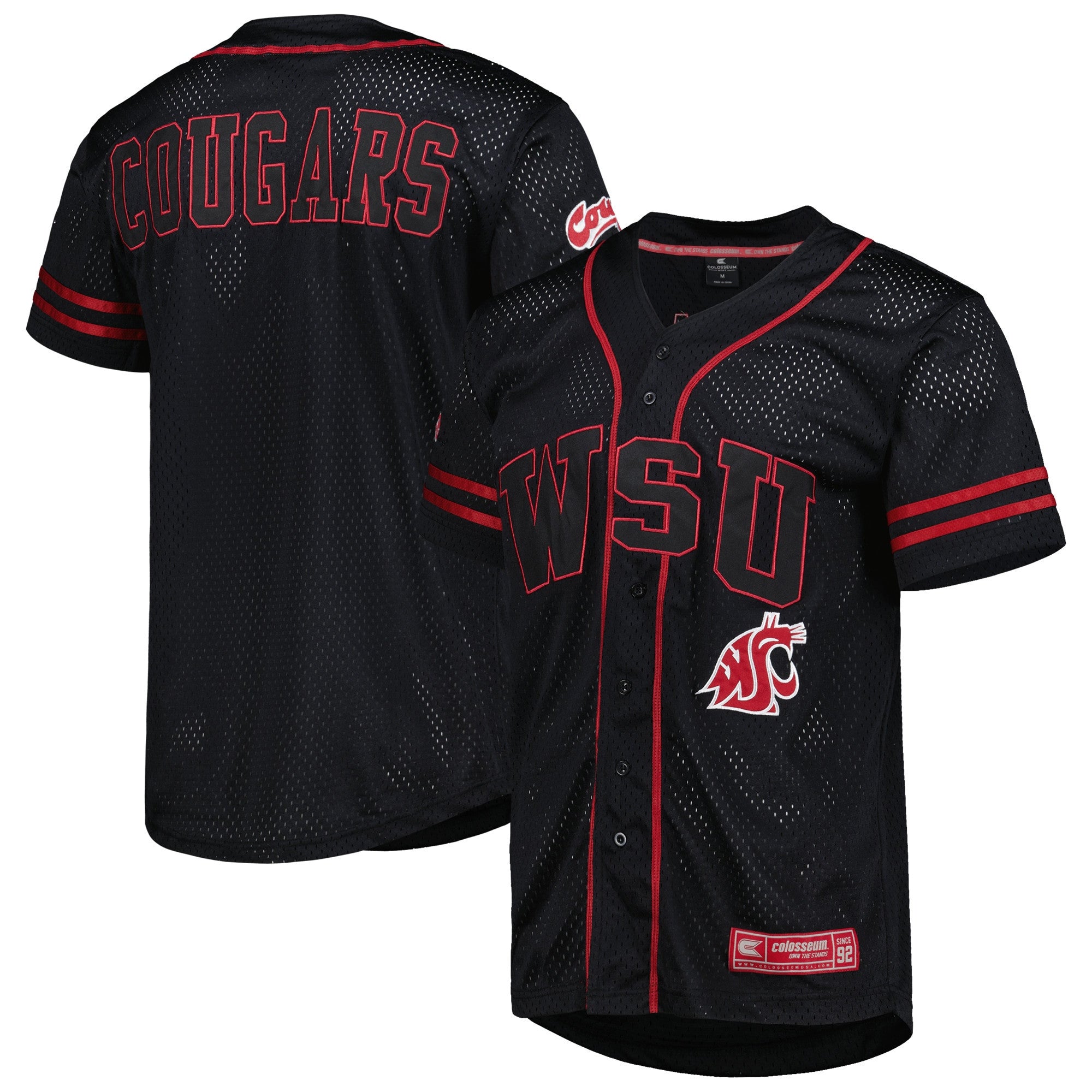 Colosseum Free Spirited Mesh Button-up Washington State Cougars black jersey