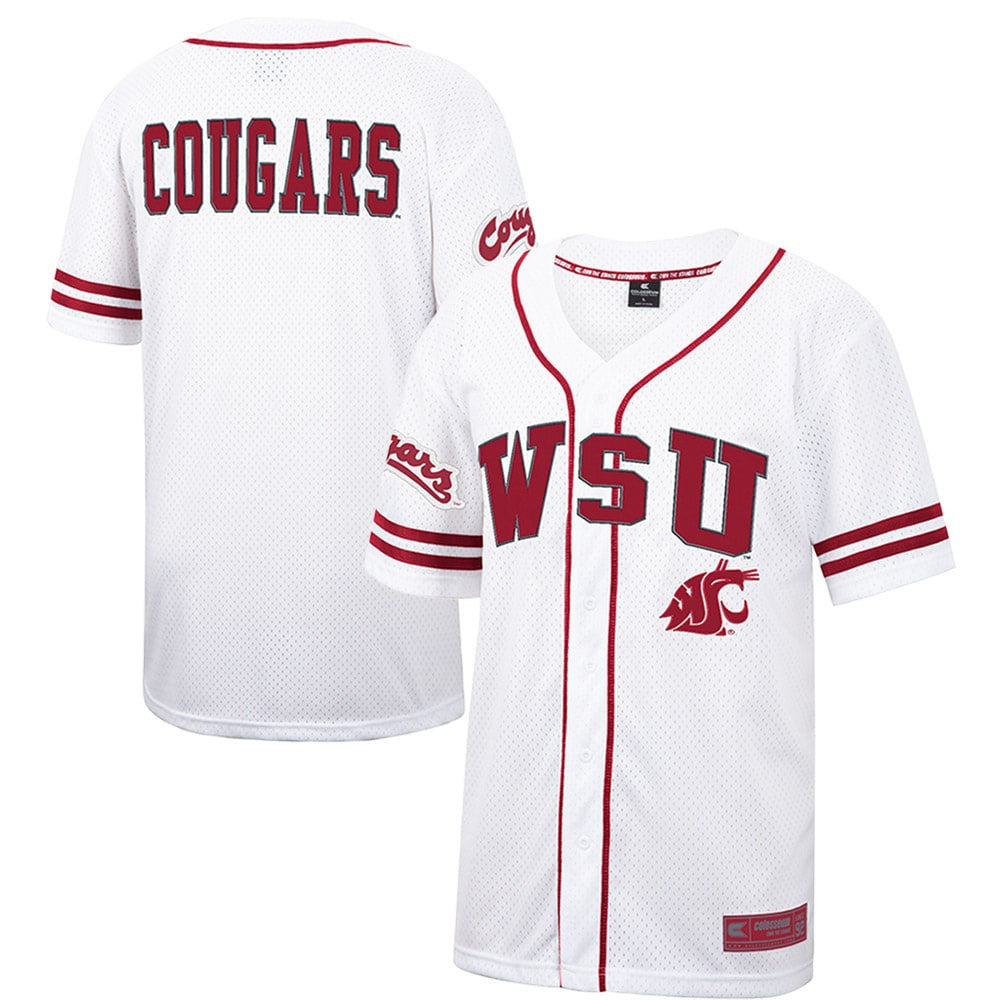 Colosseum Free Spirited Mesh Button-up Washington State Cougars white jersey
