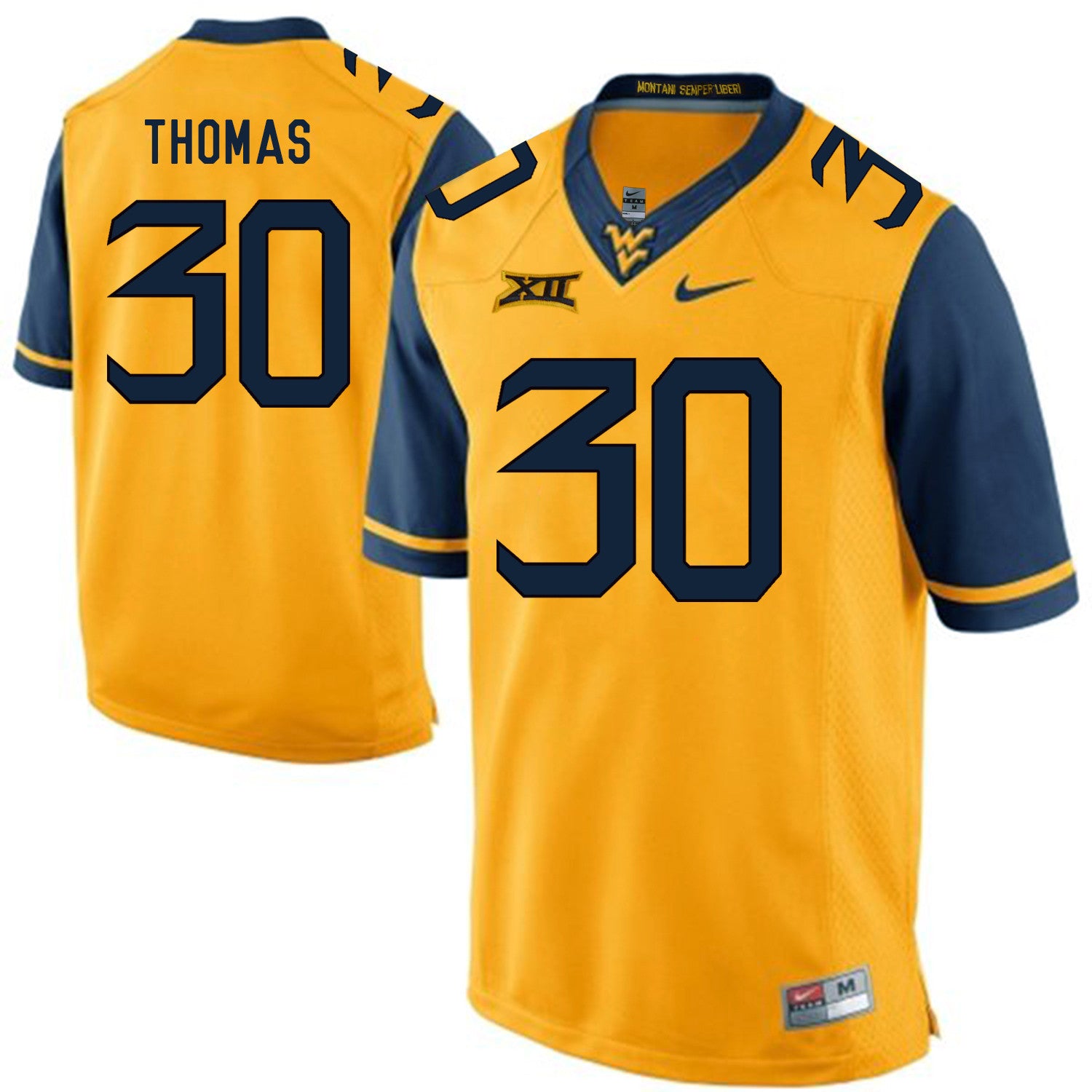 J.T. Thomas West Virginia Mountaineers gold jersey