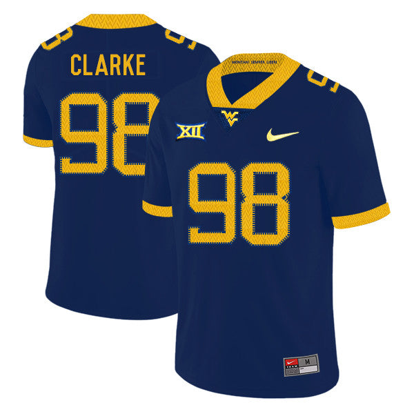 Will Clarke West Virginia Mountaineers navy jersey