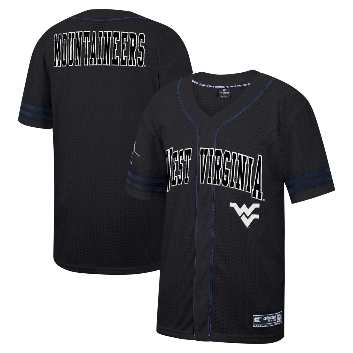 Colosseum Free Spirited Mesh Button-up West Virginia Mountaineers black jersey