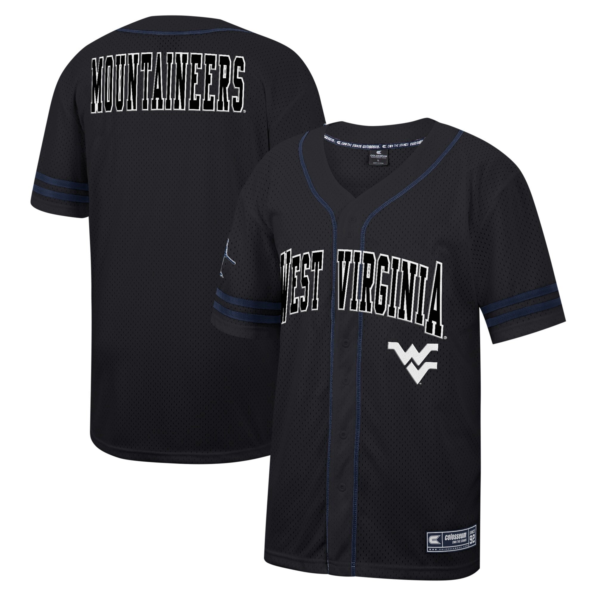 Colosseum Free Spirited Mesh Button-up West Virginia Mountaineers black jersey