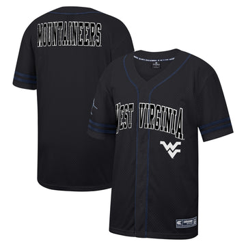 Colosseum Free Spirited Mesh Button-up West Virginia Mountaineers black jersey