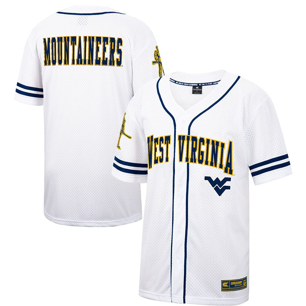 Colosseum Free Spirited Mesh Button-up West Virginia Mountaineers white jersey