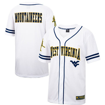 Colosseum Free Spirited Mesh Button-up West Virginia Mountaineers white jersey