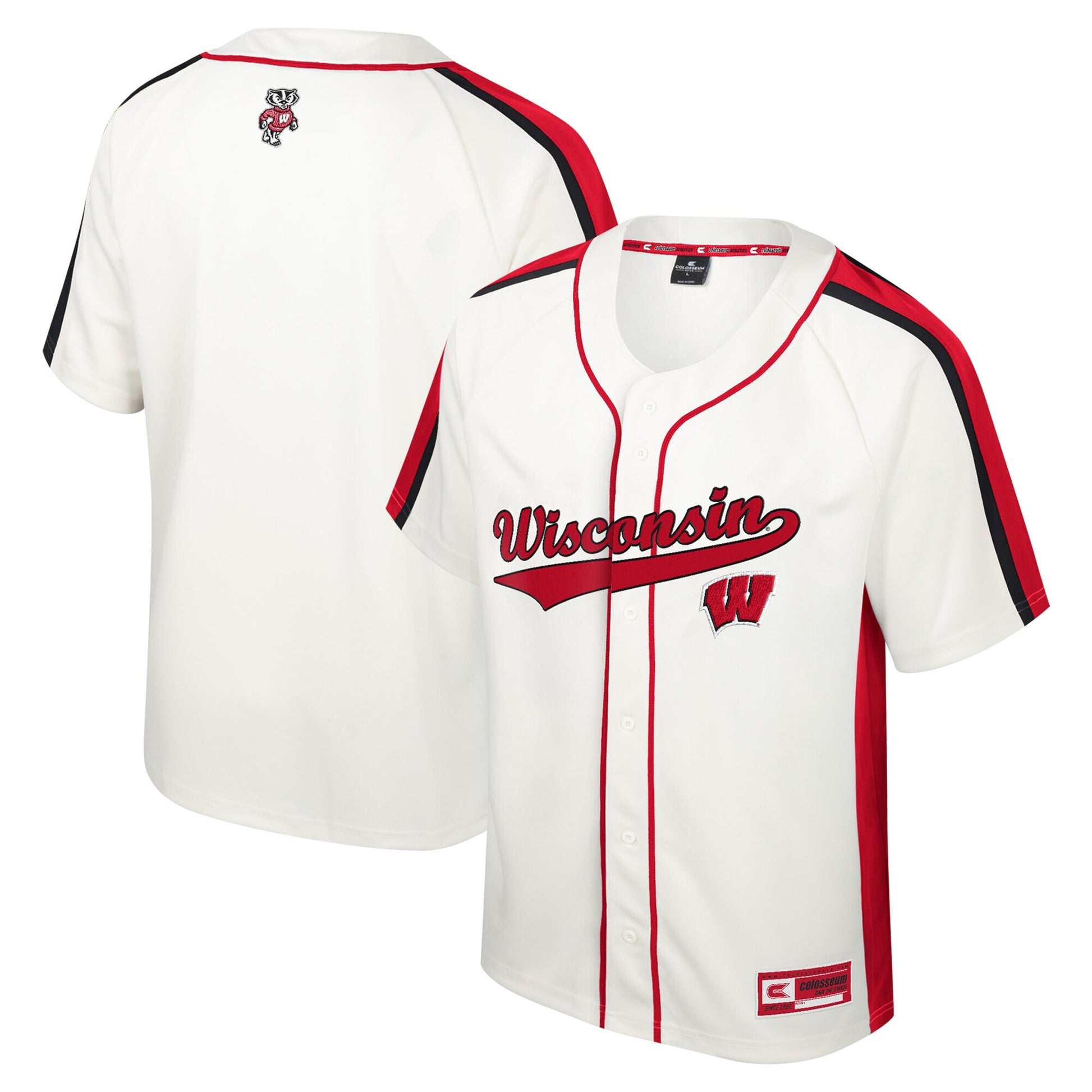 Colosseum Ruth Button-up Wisconsin Badgers cream jersey