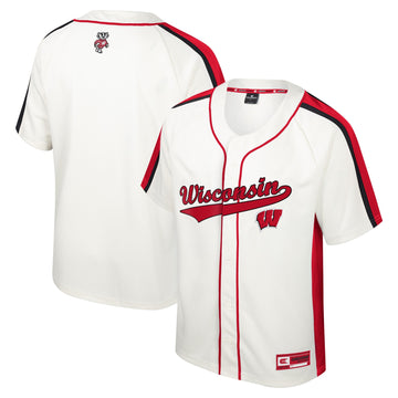 Colosseum Ruth Button-up Wisconsin Badgers cream jersey