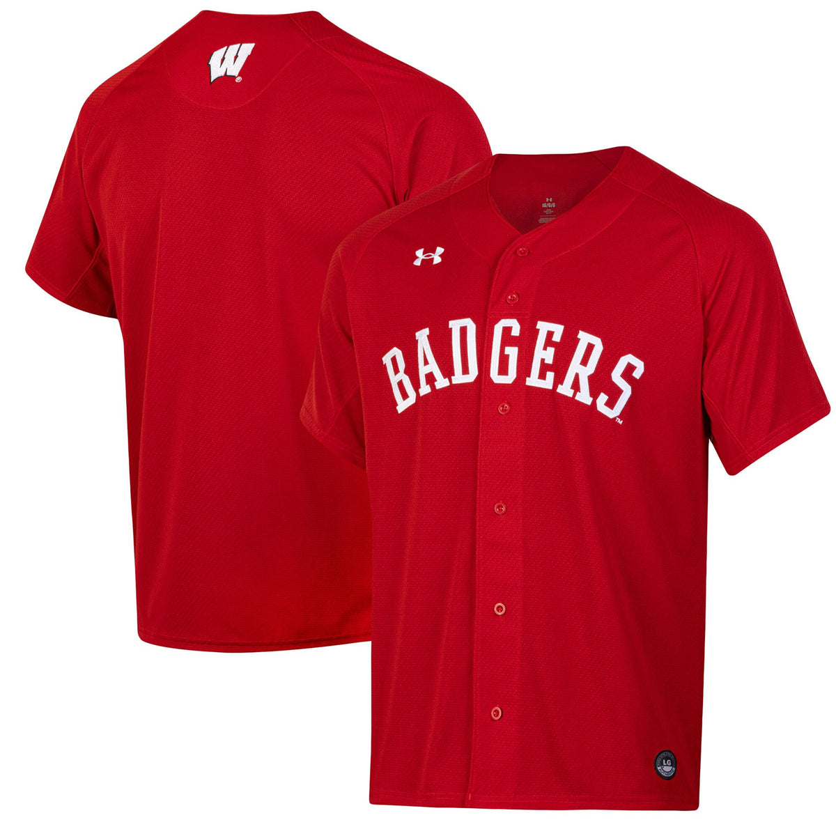 Under Armour Full-button Wisconsin Badgers red jersey