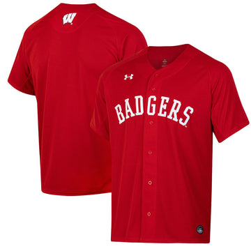 Under Armour Full-button Wisconsin Badgers red jersey
