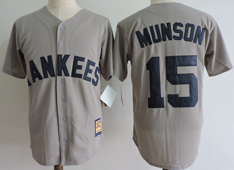 Thurman Munson New York Yankees gray Cooperstown jersey