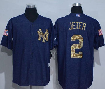Derek Jeter Denim New York Yankees blue Salute To Service jersey