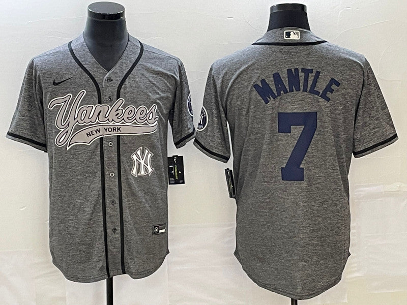 Mickey Mantle Logo New York Yankees gray jersey