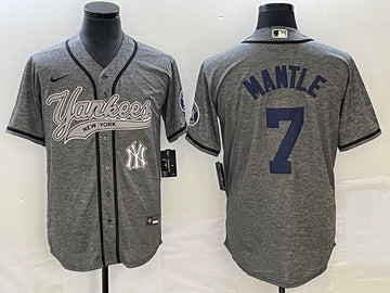 Mickey Mantle Logo New York Yankees gray jersey